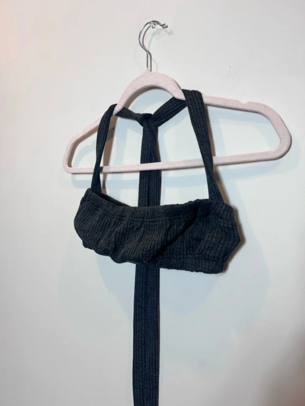 WeWoreWhat Ribbed Cross-Neck Bandeau Crop Top - Charcoal Gray - Picture 4 of 7